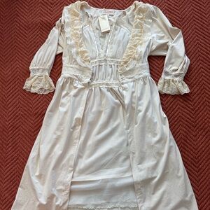 Pinkgoddess Cream Lace Ruffle Cottagecore Midi Dress Size S NWT